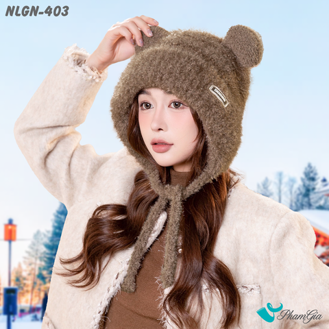 Model Đội Nón Lông Giữ Nhiệt 2 Lớp Cao Cấp Phong Cách Tai Gấu Màu Nâu Cà Phê