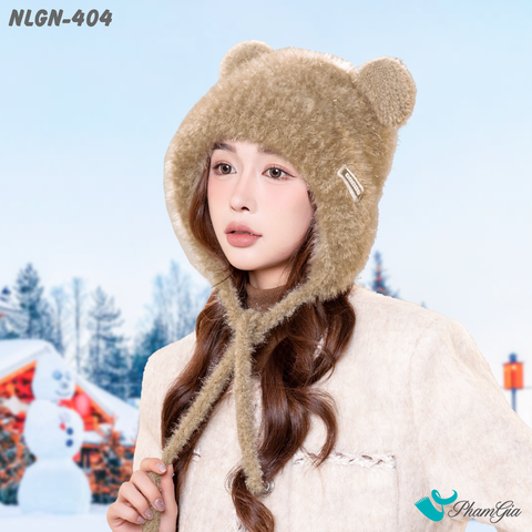Người Mẫu Đội Nón Lông Giữ Nhiệt 2 Lớp Cao Cấp Phong Cách Tai Gấu Màu Nâu Tây