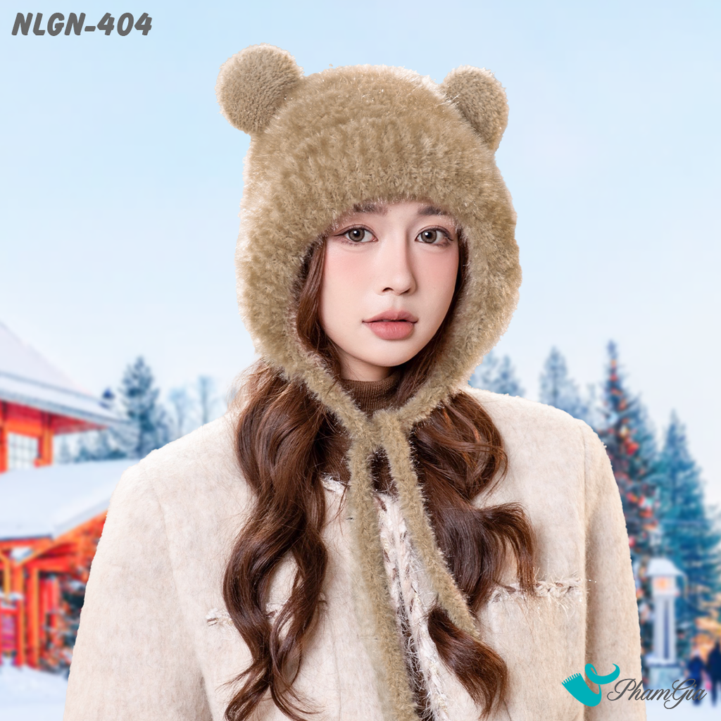 Model Đội Nón Lông Giữ Nhiệt 2 Lớp Cao Cấp Phong Cách Tai Gấu Màu Nâu Tây