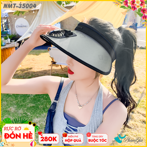 Nón Mui Trần Gắn Quạt Sạc Chống Nắng Hạ Nhiêt Tiện Lợi Màu Đen (NMT35004)