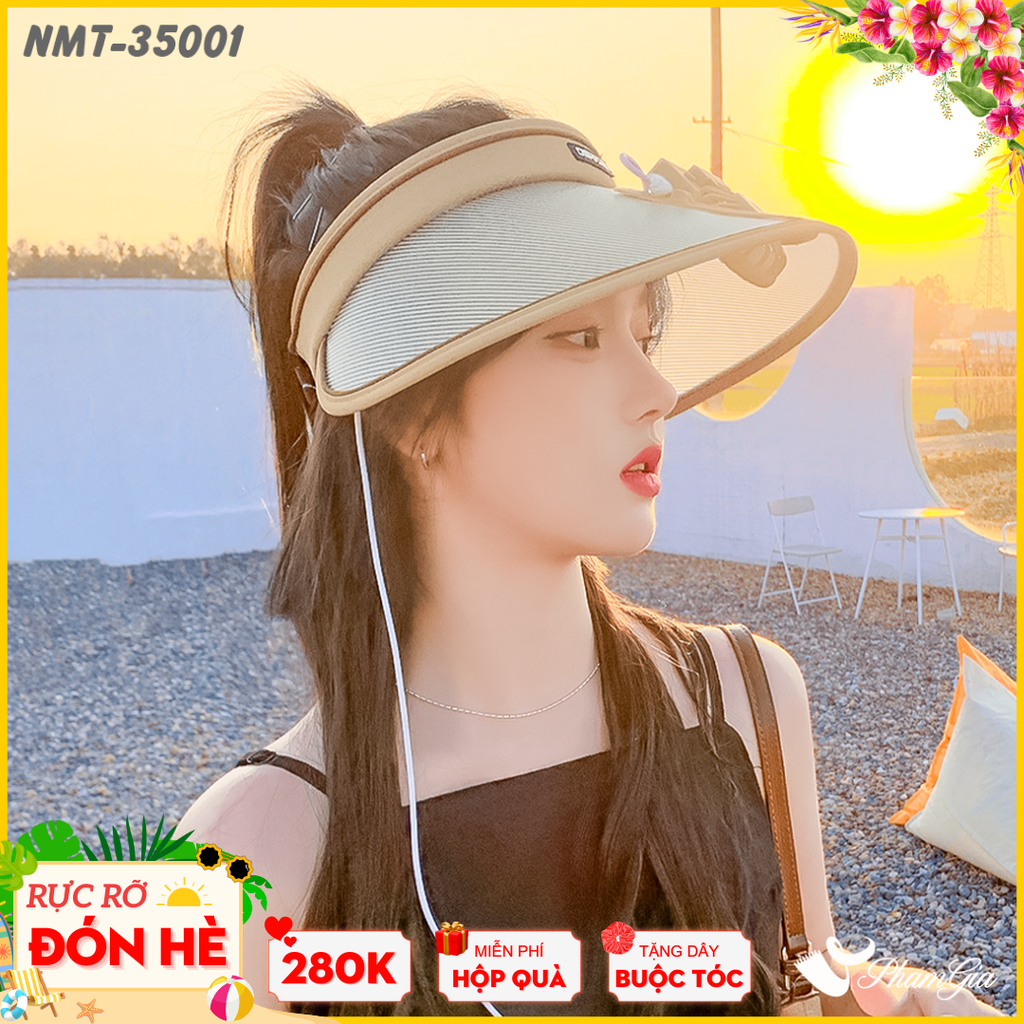 Nón Mui Trần Gắn Quạt Sạc Chống Nắng Hạ Nhiêt Tiện Lợi Màu Nâu Beige