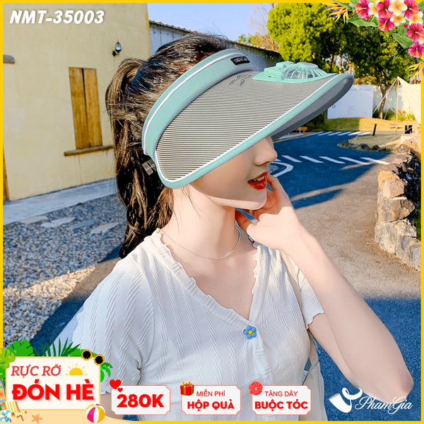 Nón Mui Trần Gắn Quạt Sạc Chống Nắng Hạ Nhiêt Tiện Lợi Màu Xanh Ngọc (NMT35003)