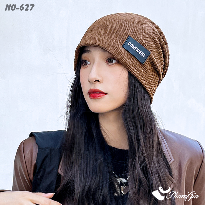 Nón Ống Thời Trang Đính Tag Unisex Cá Tính Màu Nâu Cà Phê