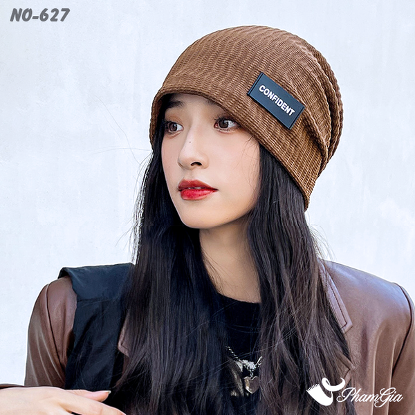 Nón Ống Thời Trang Đính Tag Unisex Cá Tính Màu Nâu Cà Phê (NO627)