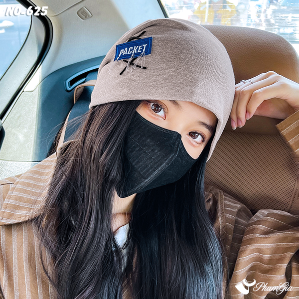 Nón Ống Thời Trang Đính Tag Unisex Cá Tính Màu Nâu Khói (NO625)
