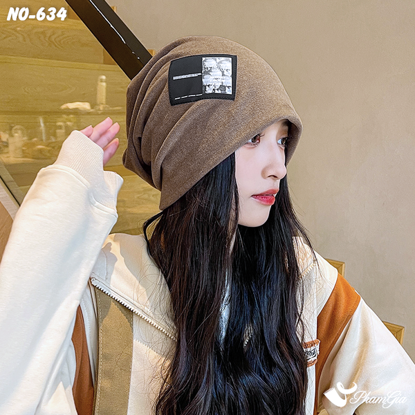 Nón Ống Thời Trang Đính Tag Unisex Cá Tính Màu Nâu Tây (NO634)
