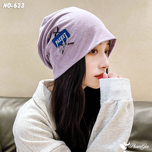 Nón Ống Thời Trang Đính Tag Unisex Cá Tính Màu Tím (NO623)