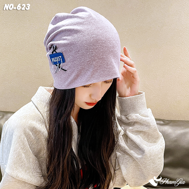 Model Đội Nón Ống Thời Trang Đính Tag Unisex Cá Tính Màu Tím