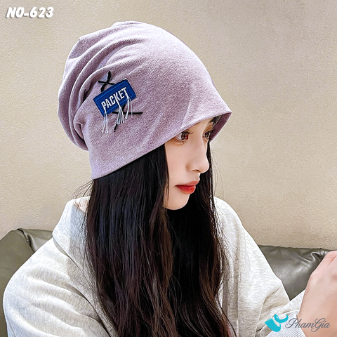 Người Mẫu Đội Nón Ống Thời Trang Đính Tag Unisex Cá Tính Màu Tím