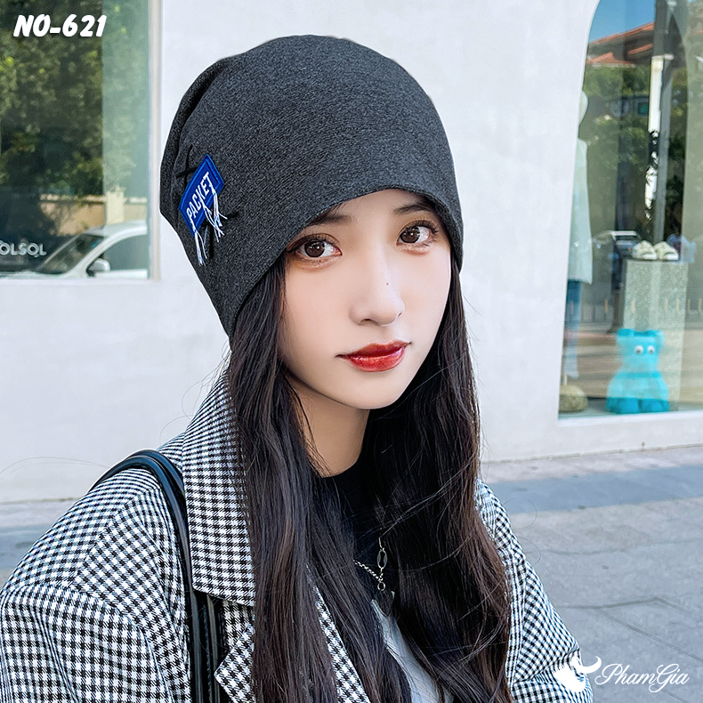 Nón Ống Thời Trang Đính Tag Unisex Cá Tính Màu Xám Đen