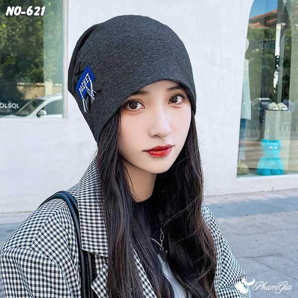 Nón Ống Thời Trang Đính Tag Unisex Cá Tính Màu Xám Đen (NO621)