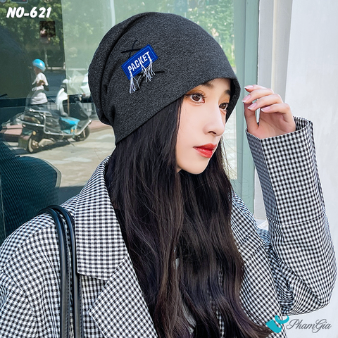 Người Mẫu Đội Nón Ống Thời Trang Đính Tag Unisex Cá Tính Màu Xám Đen