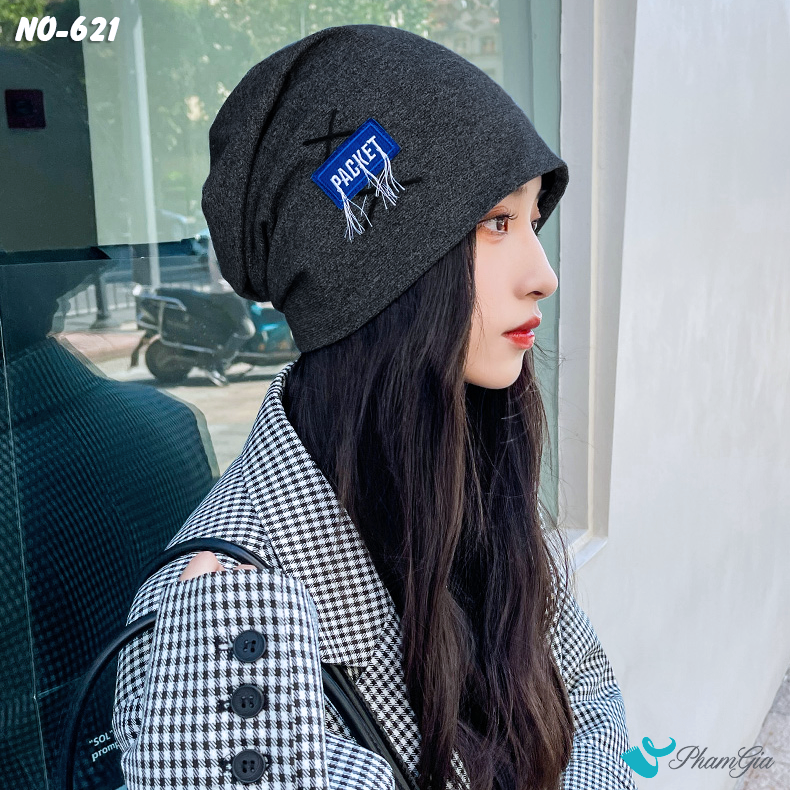 Model Đội Nón Ống Thời Trang Đính Tag Unisex Cá Tính Màu Xám Đen