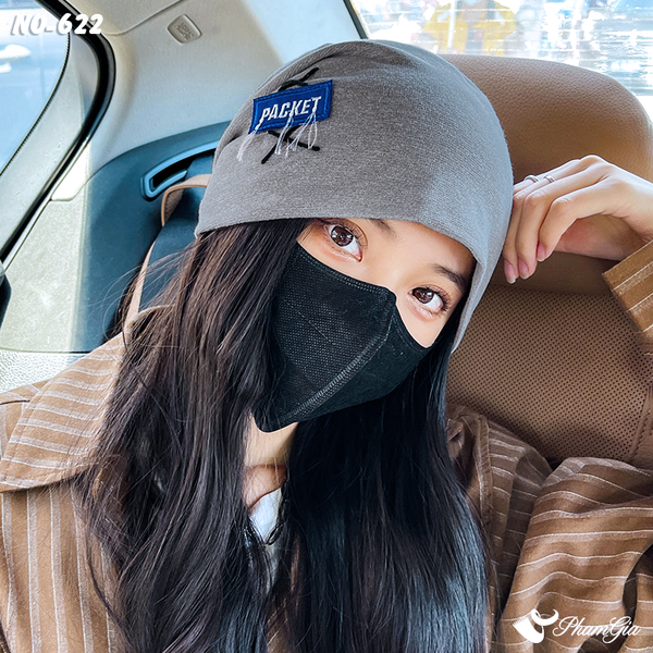 Nón Ống Thời Trang Đính Tag Unisex Cá Tính Màu Xám Khói (NO622)