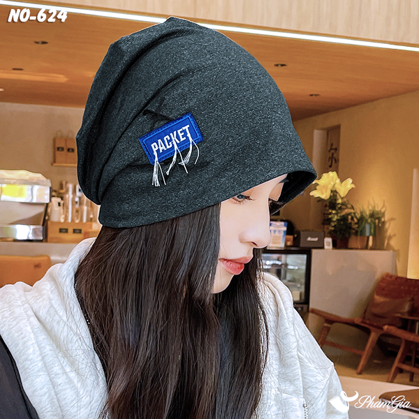 Nón Ống Thời Trang Đính Tag Unisex Cá Tính Màu Xám Rêu (NO624)