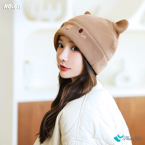 Người Mẫu Đội Nón Ống Thời Trang Họa Tiết Gấu Dễ Thương Màu Nâu