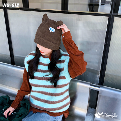 Người Mẫu Đội Nón Ống Thời Trang Phong Cách Tai Gấu Đáng Yêu Màu Nâu Đất