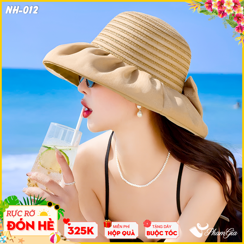 Nón Rộng Vành Cao Cấp Kết Nơ Thanh Lịch Màu Bạc Xỉu