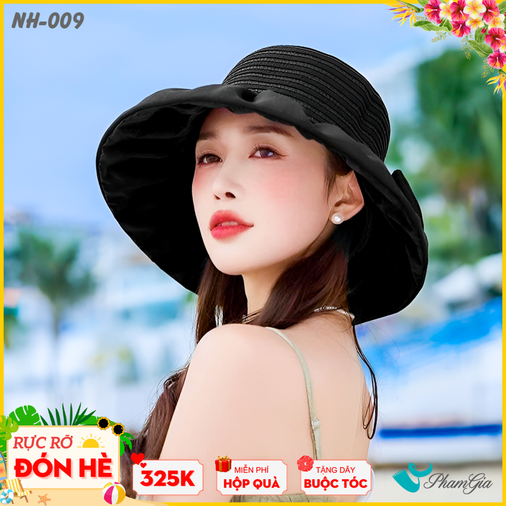 Nón Rộng Vành Cao Cấp Kết Nơ Thanh Lịch Màu Đen