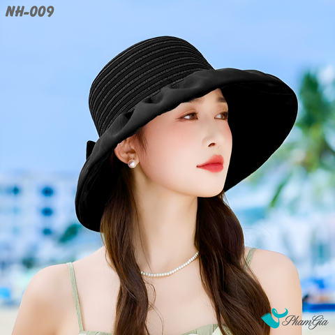 Người Mẫu Đội Nón Rộng Vành Cao Cấp Kết Nơ Thanh Lịch Màu Đen