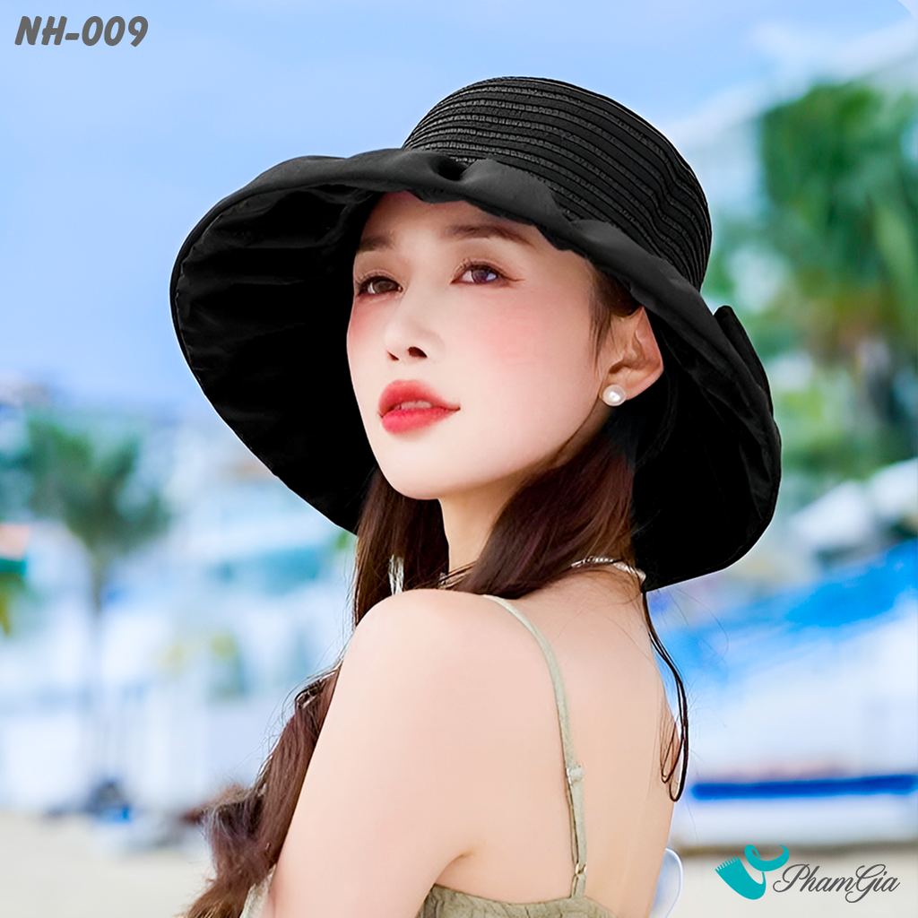 Nón Rộng Vành Cao Cấp Kết Nơ Thanh Lịch Màu Đen