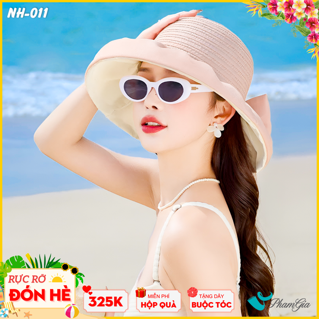 Nón Rộng Vành Cao Cấp Kết Nơ Thanh Lịch Màu Hồng