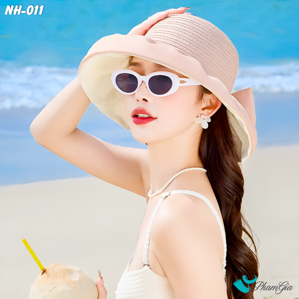 Nón Rộng Vành Cao Cấp Kết Nơ Thanh Lịch Màu Hồng