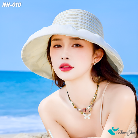 Người Mẫu Đội Nón Rộng Vành Cao Cấp Kết Nơ Thanh Lịch Màu Trắng