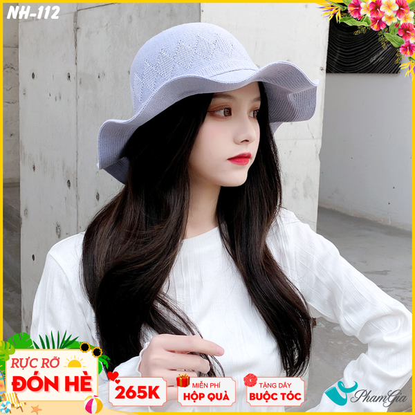 Nón Rộng Vành Luợn Sóng Kết Nơ Màu Xanh Blue (NH112)