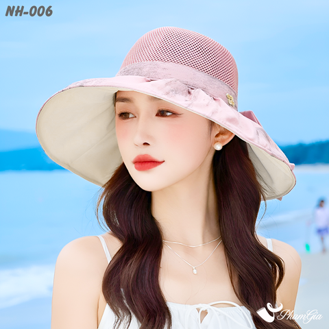 Người Mẫu Đội Nón Rộng Vành Phối Vải Xước Kết Nơ Cao Cấp Màu Hồng