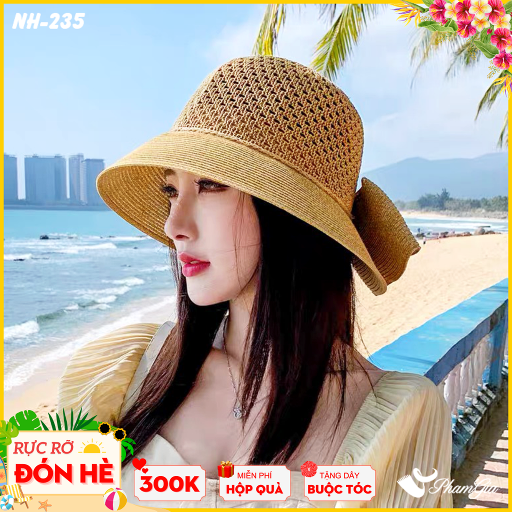 Nón Rộng Vành Trơn Phối Nơ Bản To Màu Bạc Xỉu