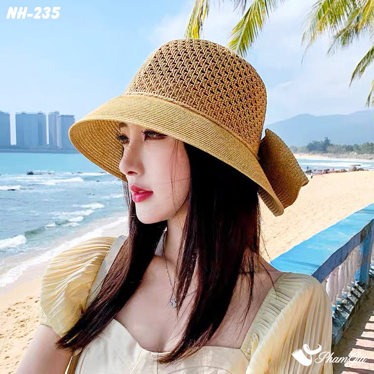 Nón Rộng Vành Trơn Phối Nơ Bản To Màu Bạc Xỉu