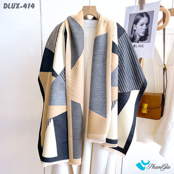 Khăn Choàng Dạ Cashmere Cao Cấp Họa Tiết Lập Thể Phối Màu Xám - Ghi Thời Thượng (DLUX414)