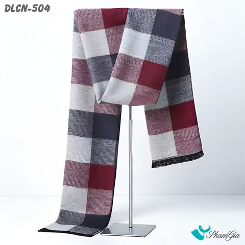Họa Tiết Khăn Choàng Dạ Cashmere Nam Cao Cấp Họa Tiết Caro Buffalo Phối Màu Đỏ - Xám