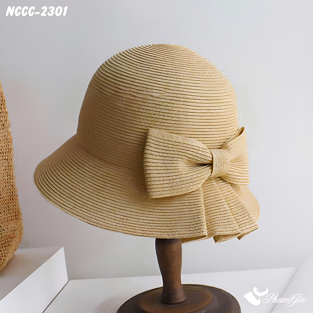 Góc Nghiêng Nón Cói Cloche Vinatge Phối Nơ Bản To Cách Điệu Cao Cấp Màu Nâu Tây