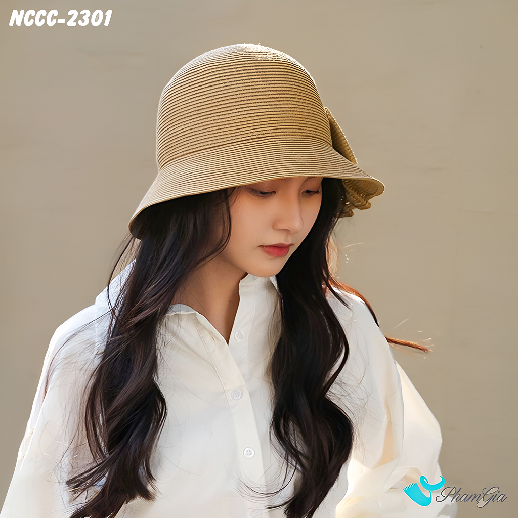 Người Mẫu Đội Nón Cói Cloche Vinatge Phối Nơ Bản To Cách Điệu Cao Cấp Màu Nâu Tây