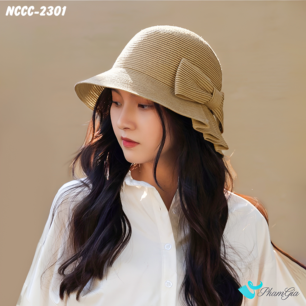 Model Nón Cói Cloche Vinatge Phối Nơ Bản To Cách Điệu Cao Cấp Màu Nâu Tây