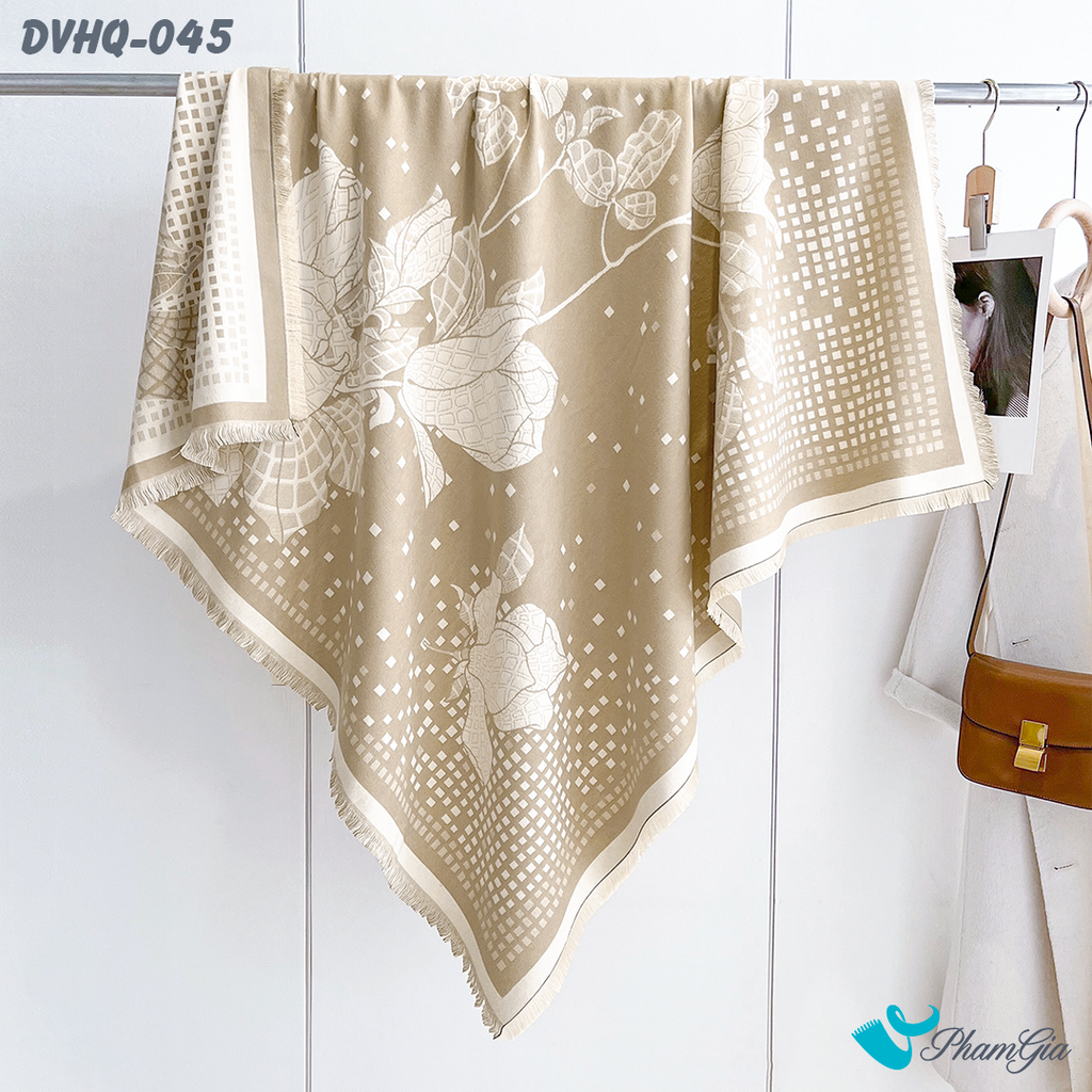 Họa Tiết Khăn Choàng Dạ Cashmere Vuông Phong Cách Hàn Quốc Cao Cấp Họa Tiết Hoa Hồng Màu Bạc Xỉu