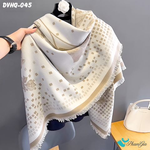 Góc Nghiêng Khăn Choàng Dạ Cashmere Vuông Phong Cách Hàn Quốc Cao Cấp Họa Tiết Hoa Hồng Màu Bạc Xỉu