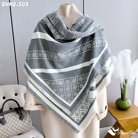 Góc Thẳng Khăn Choàng Dạ Cashmere Vuông Phong Cách Hàn Quốc Phiên Bản Mới Họa Tiết Retro Xám Khói