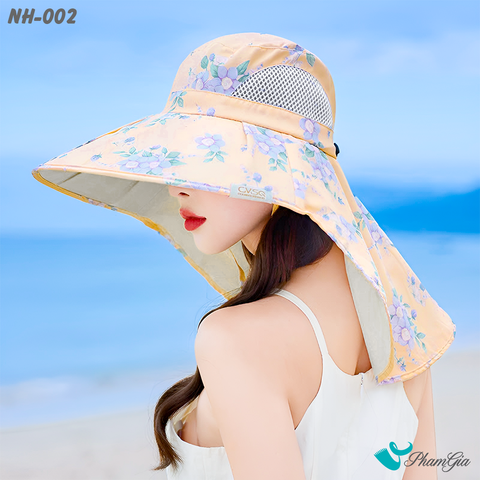 Người Mẫu Đội Nón Chống Nắng Rộng Vành Đa Năng Phối Họa Tiết Hoa Thanh Lịch Cao Cấp Màu Cam Đào