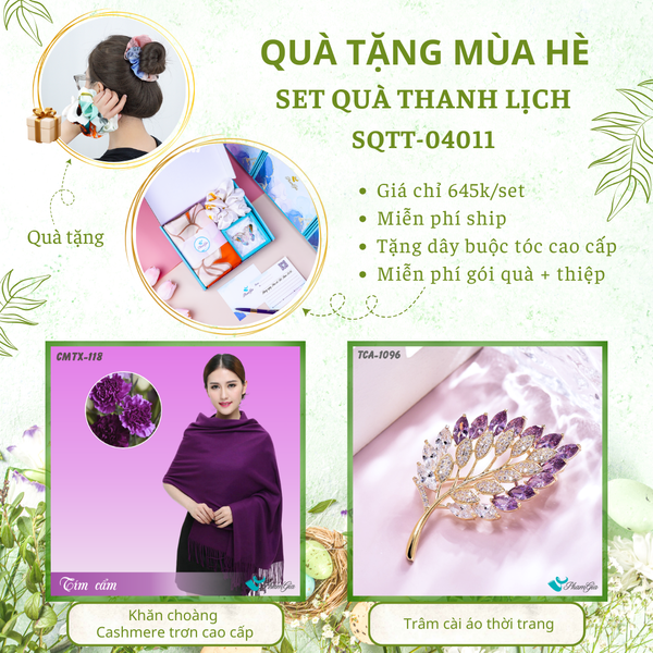 Quà Tặng Mùa Hè - Set Quà Tặng Khăn Cashmere Trơn Và Ghim Cài Áo Thanh Lịch (SQTT04011)