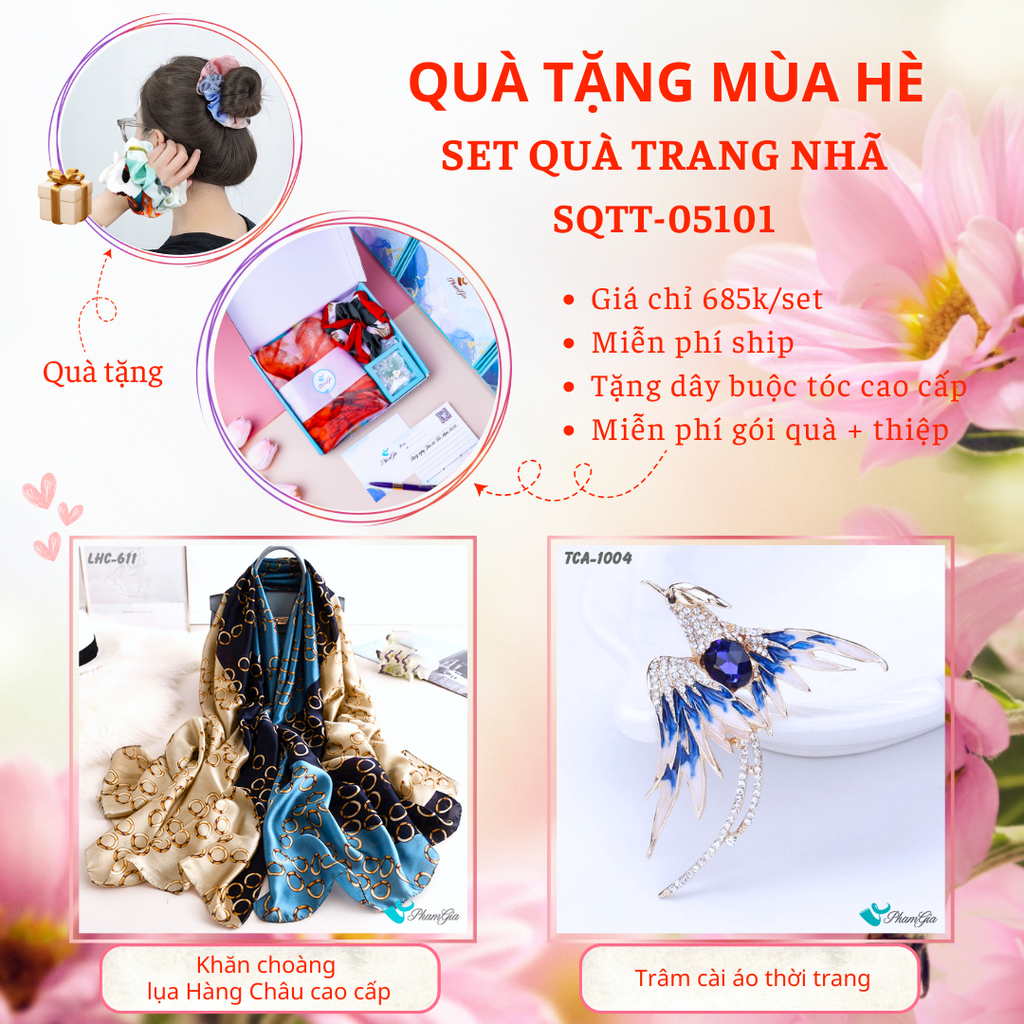 Set Quà Tặng Khăn Choàng Lụa Và Ghim Cài Áo Chim Phượng Hoàng Cao Cấp