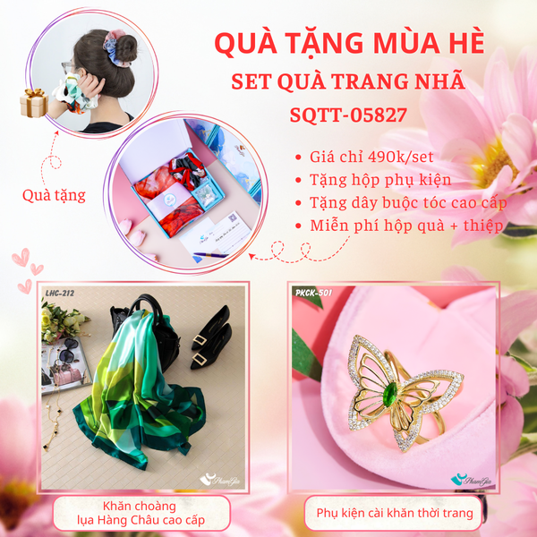 Quà Tặng Mùa Hè - Set Quà Tặng Khăn Lụa Và Phụ Kiện Cài Khăn Trang Nhã (SQTT05827)