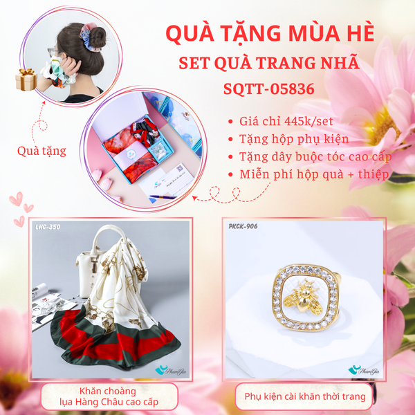 Quà Tặng Mùa Hè - Set Quà Tặng Khăn Lụa Và Phụ Kiện Cài Khăn Trang Nhã (SQTT05836)