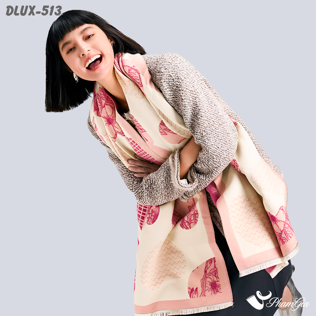 Model Choàng Khăn Choàng Dạ Cashmere Cao Cấp Họa Tiết Caro Điểm Trái Tim Màu Hồng Pastel Nữ Tính