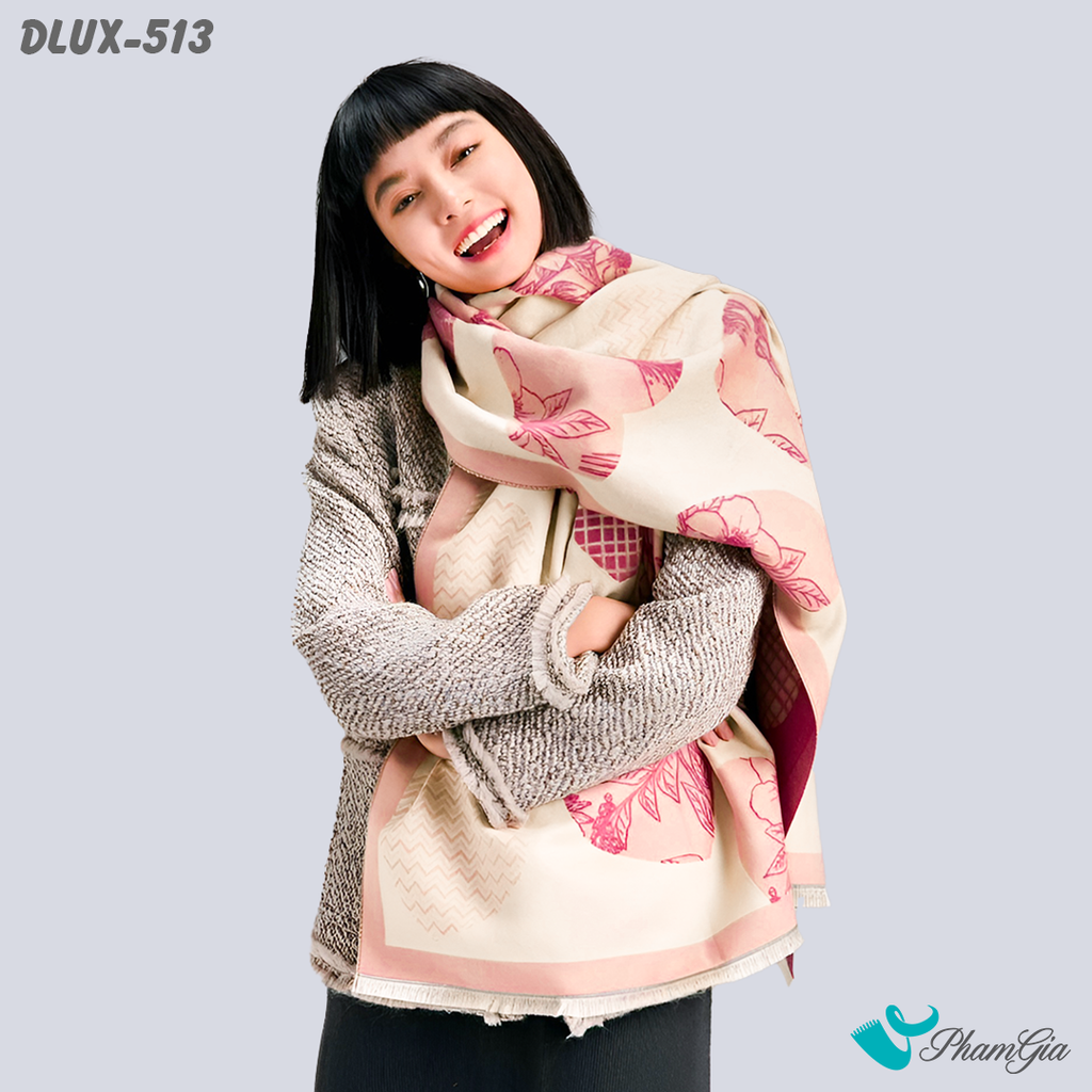 Người Mẫu Choàng Khăn Choàng Dạ Cashmere Cao Cấp Họa Tiết Caro Điểm Trái Tim Màu Hồng Pastel Nữ Tính