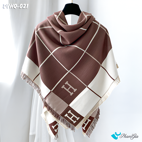Họa Tiết Khăn Choàng Dạ Cashmere Vuông Phong Cách Hàn Quốc Cao Cấp Họa Tiết Caro Màu Nâu Tây