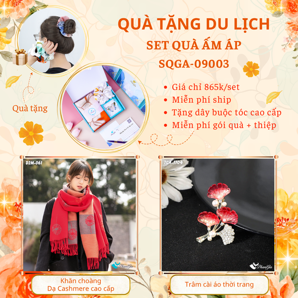 Quà Tặng Du Lịch Ấm Áp - Set Quà Tặng Khăn Choàng Dạ Cashmere Cao Cấp Và Ghim Cài Áo Thời Trang (SQGA09003)