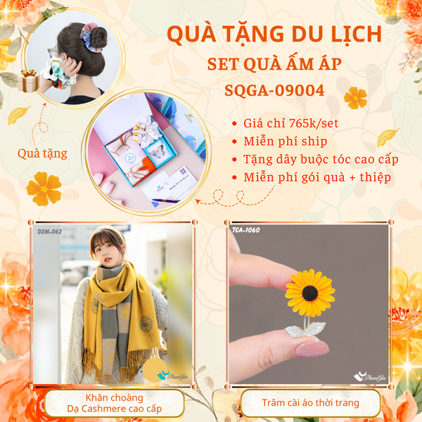 Quà Tặng Du Lịch Ấm Áp - Set Quà Tặng Khăn Choàng Dạ Cashmere Cao Cấp Và Ghim Cài Áo Thời Trang (SQGA09004)